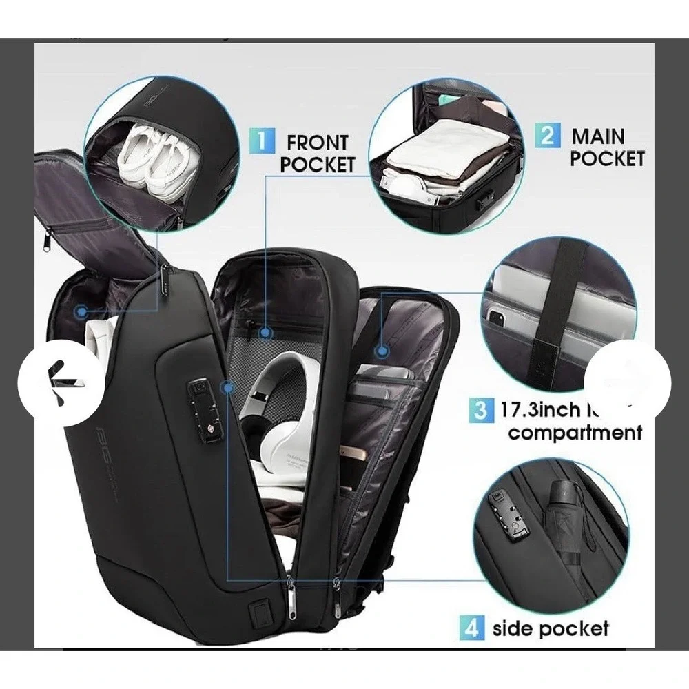 BANGE Anti-Theft Backpack, USB3.0 17.3